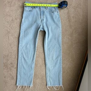 VINTAGE LEVIs 501 straight leg Light Blue Frayed Hem Buttonfly Jeans size 28